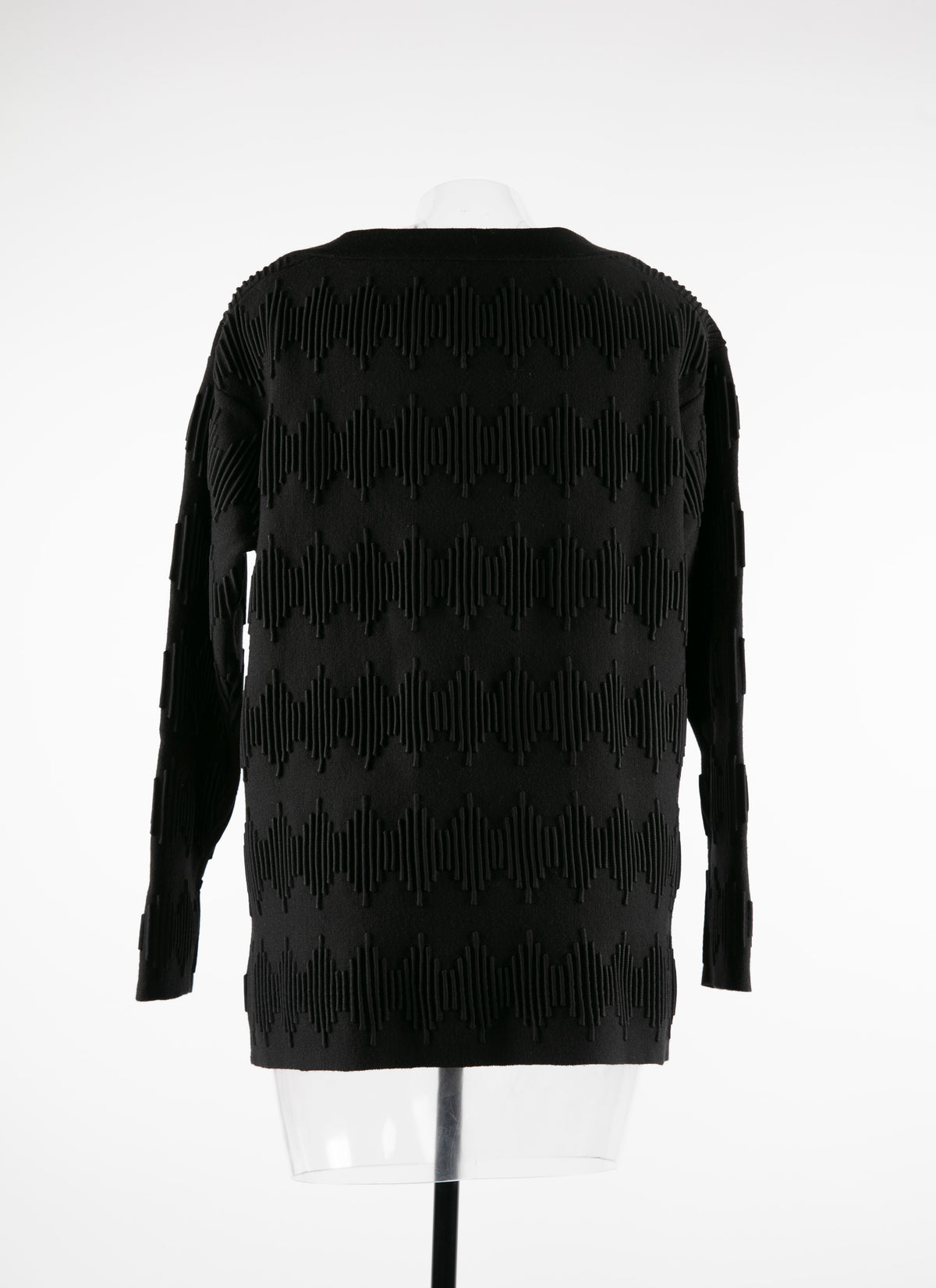 Long-sleeved jumper with embossed diamond pattern in wool - Black & Black