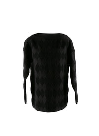 Long-sleeved jumper with embossed diamond pattern in wool - Black & Black
