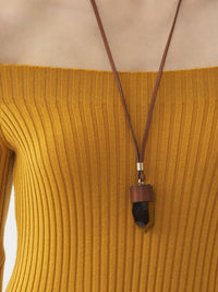 Collier moyen Jemma en cuir et pierre semi préçieuse - Brown