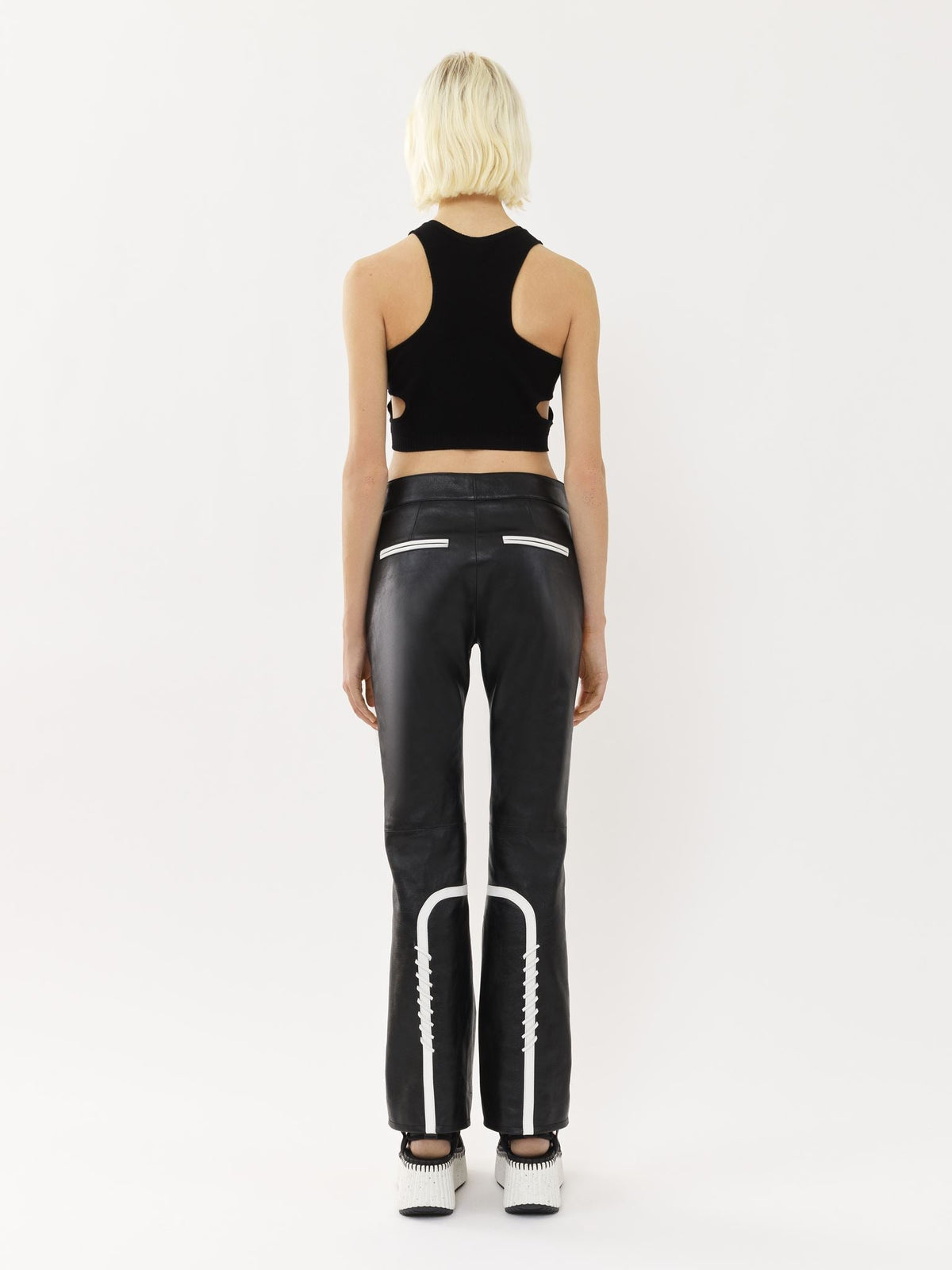 Pantalon biker court à lacets en cuir - Black & Yellow