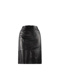 Short straight scuba skirt in leather - Black intense