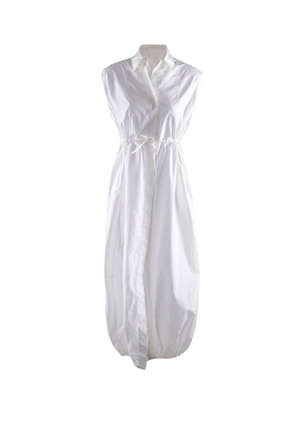 Robe chemise longue sans manches à cordon de serrage - Blanc