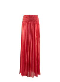 Jupe longue fluide avec taille froncée - Rouge Vermeil