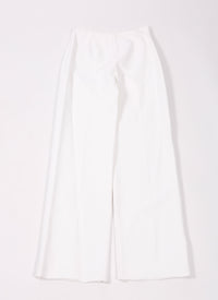 Pantalon à coupe large en rafia - Blanc
