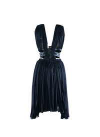 Robe courte col v à découpes froncées - Marine
