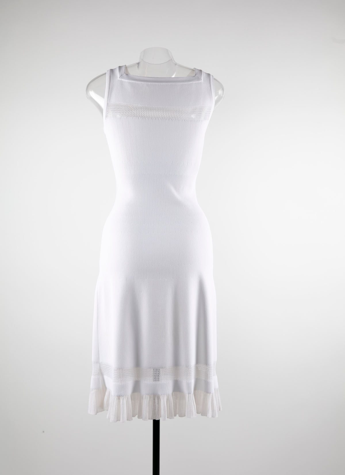 Robe col carré sans manches à ourlet en dentelle - Blanc