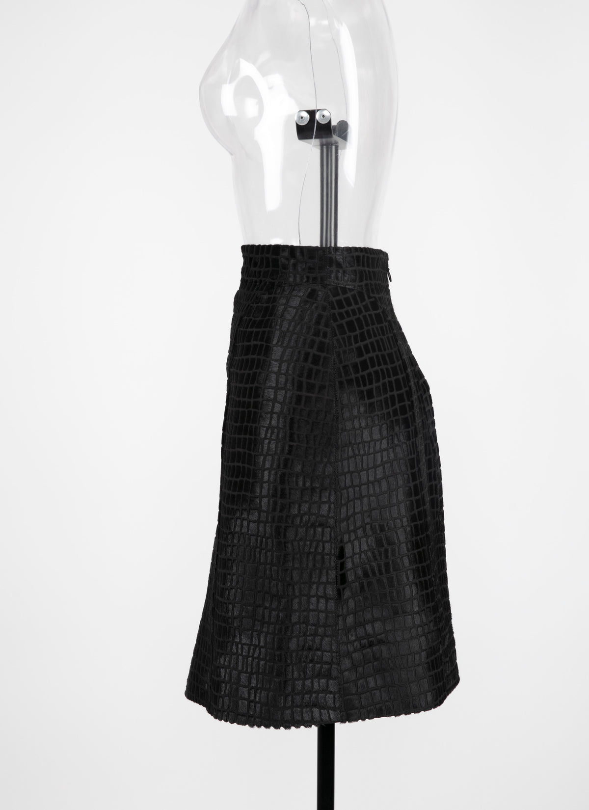 Croco maxi skirt in leather - Black