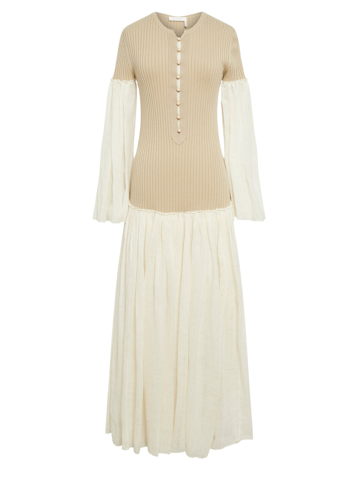 Robe longue décolleté boutonné en lin et soie - Iconic Milk