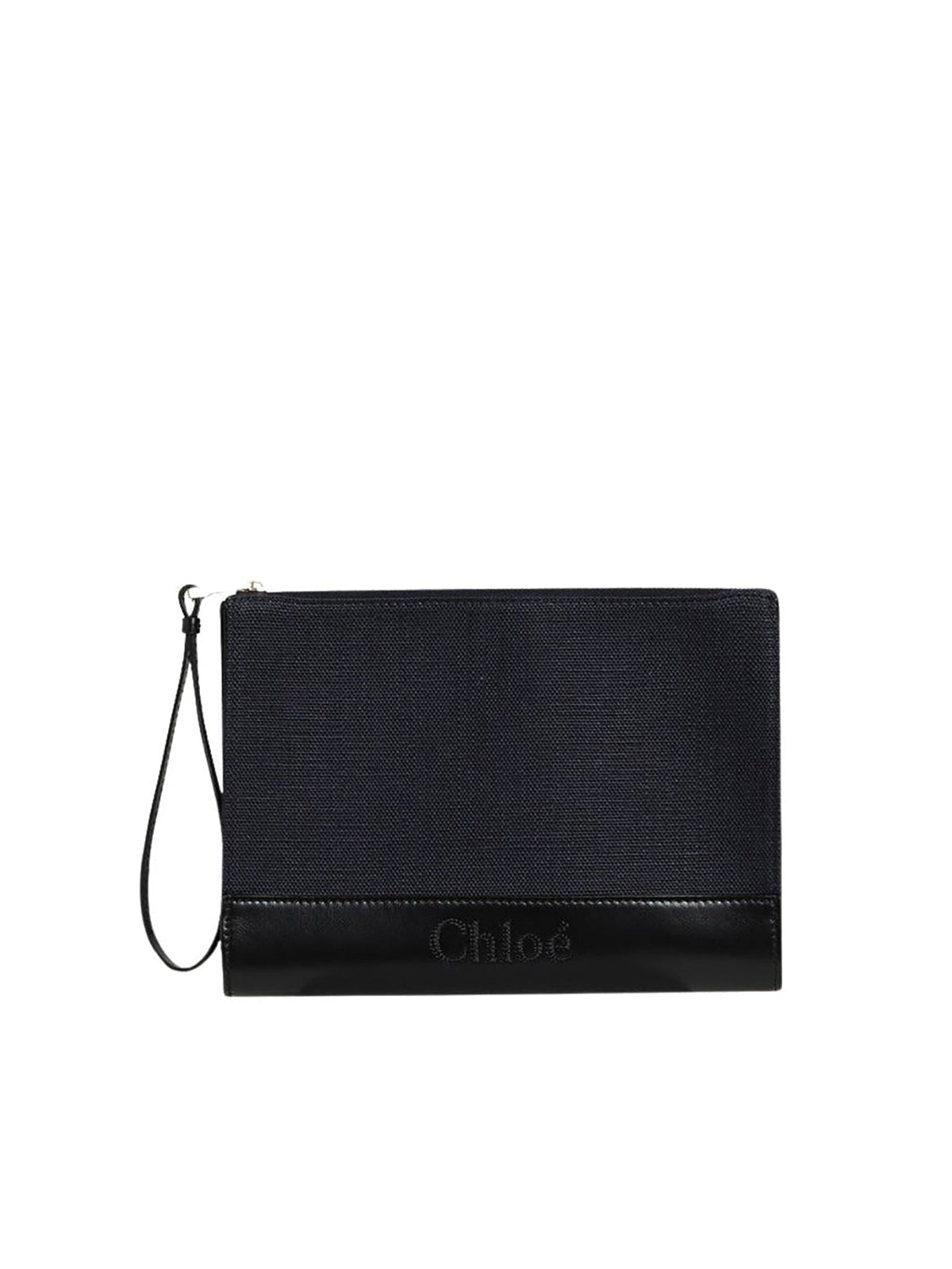 Pochette zippée Chloé Sense en lin - Deep Denim