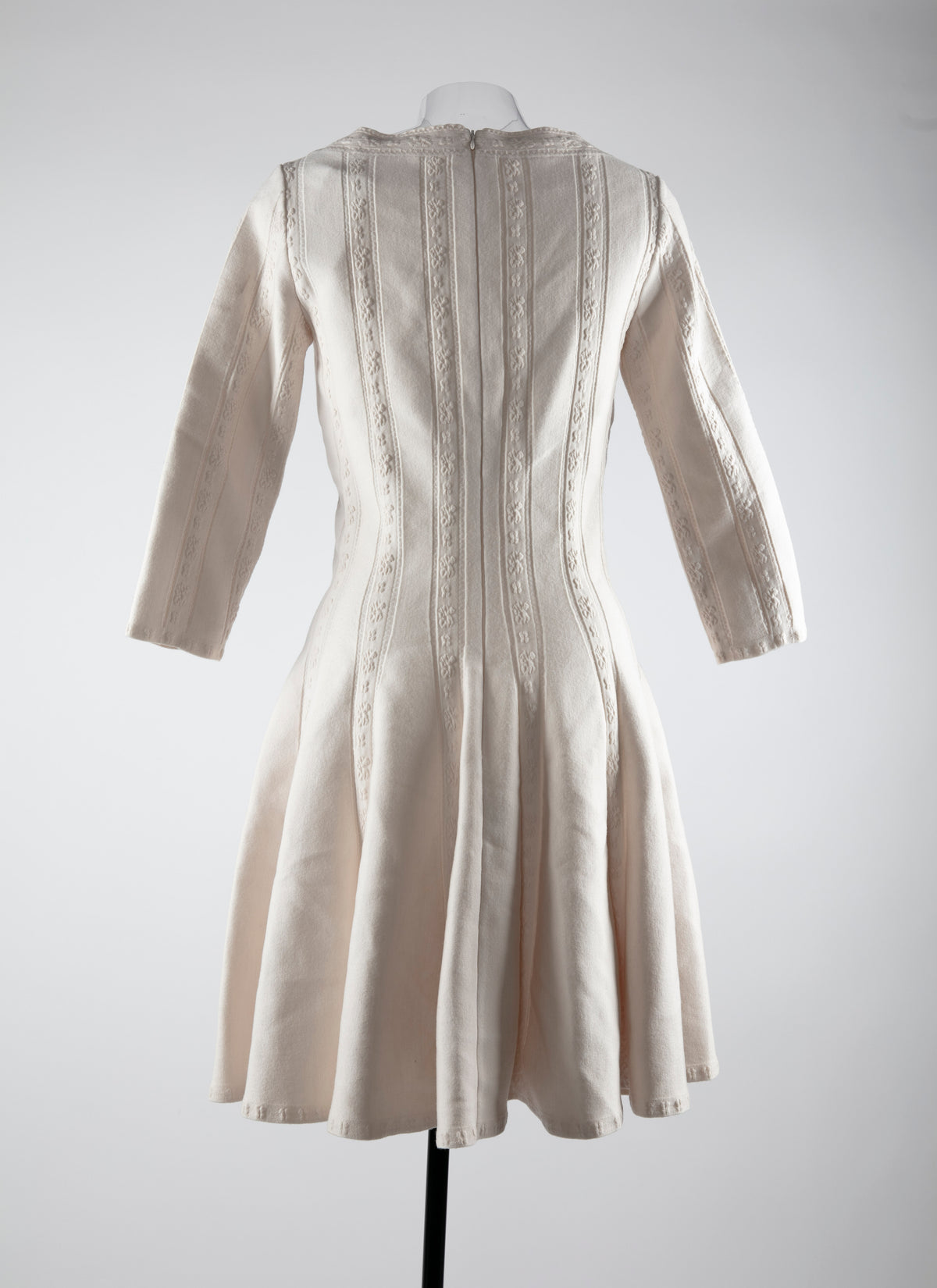 Robe courte à manches 3/4 en laine - Blanc Nacre