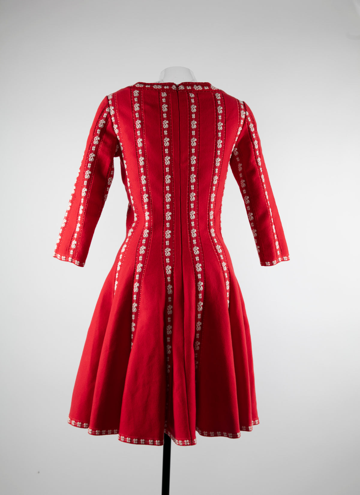 Robe courte à manches 3/4 en laine - Rouge & Blanc