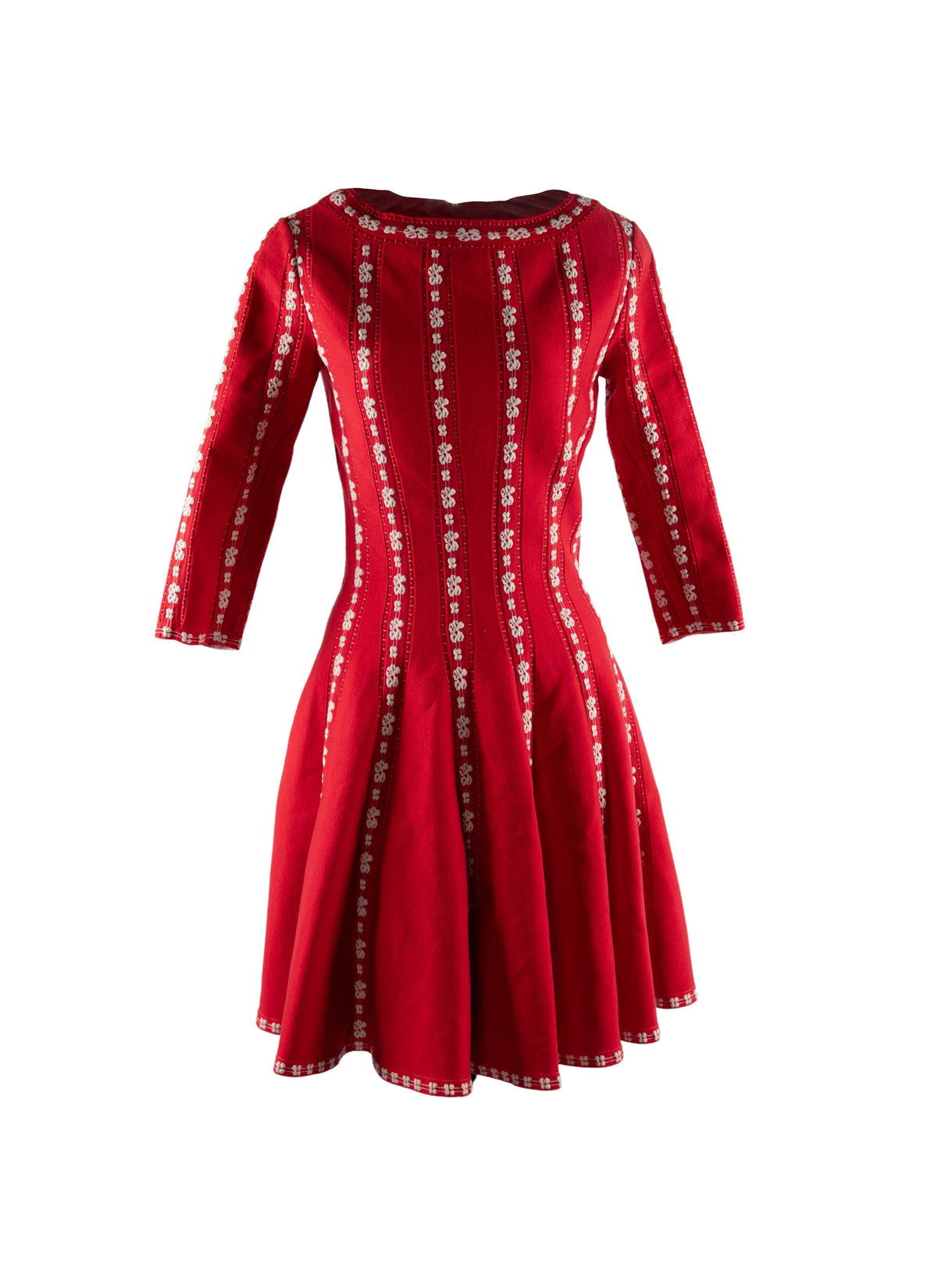 Robe courte à manches 3/4 en laine - Rouge & Blanc