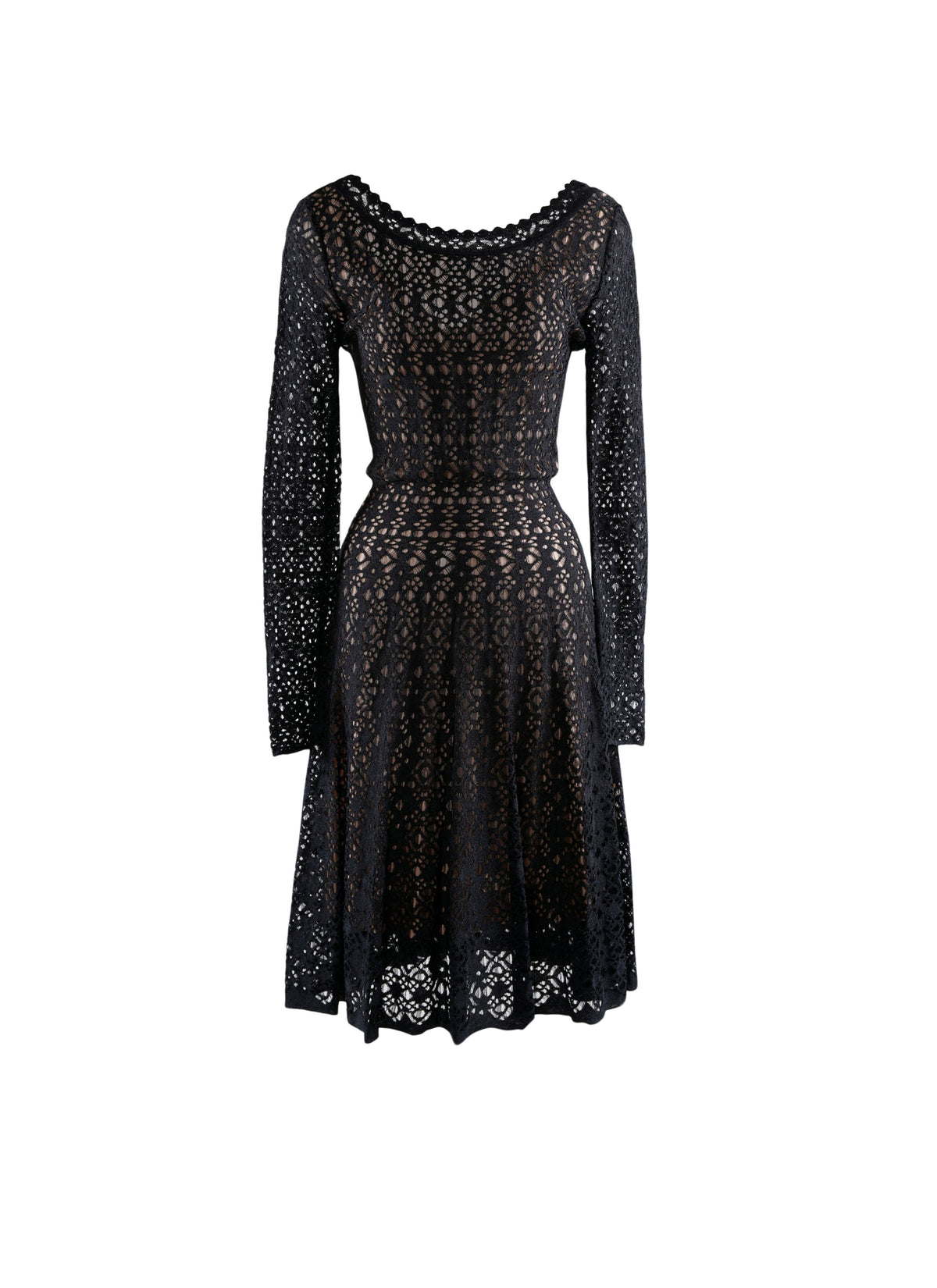 Robe à manches longues en dentelle à col festonné - Nuit Metal