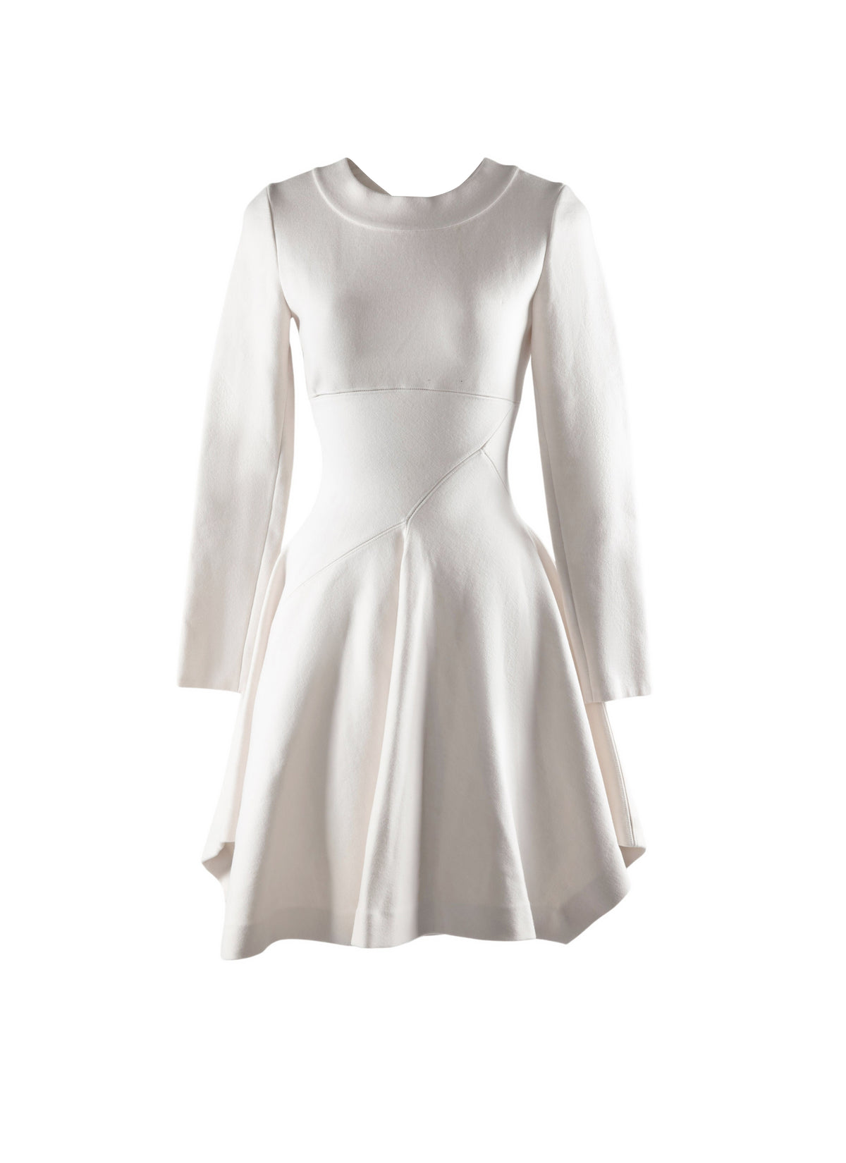 Robe patineuse à col rond en laine - Blanc Nacre