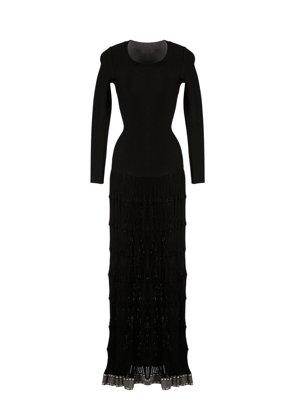 Robe longue à manches longues Mambo en laine mélangée - Noir & Rhodium