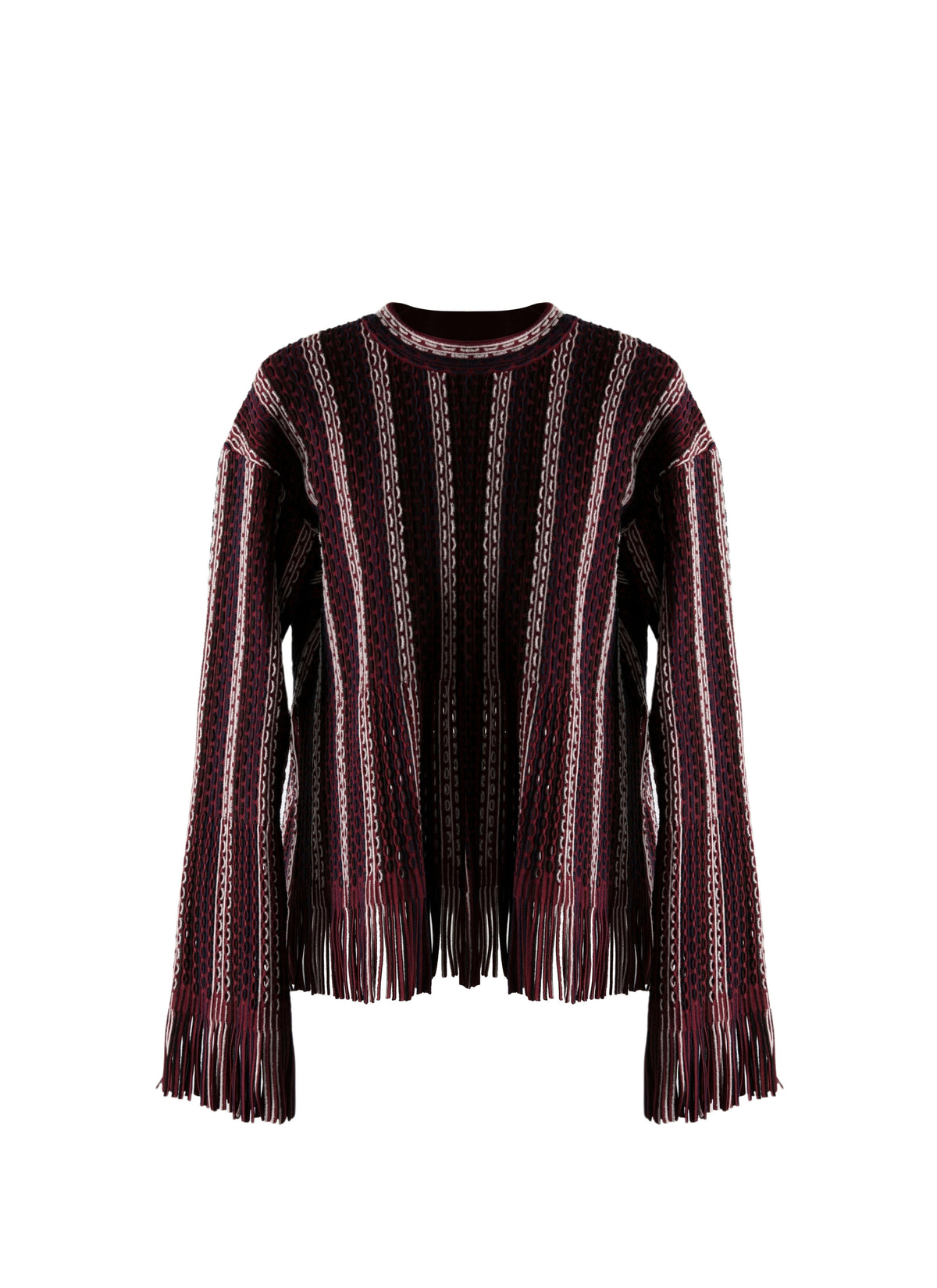 Pull col rond à manches longues à franges - Bordeaux & Multico