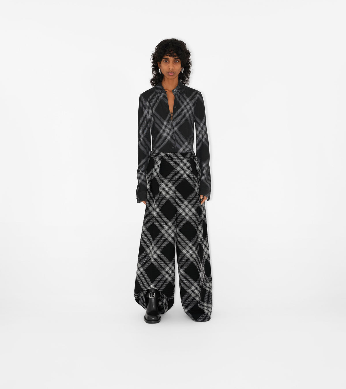 W BOYFRIEND TROUSERS MOTIF IP MONOCHROME