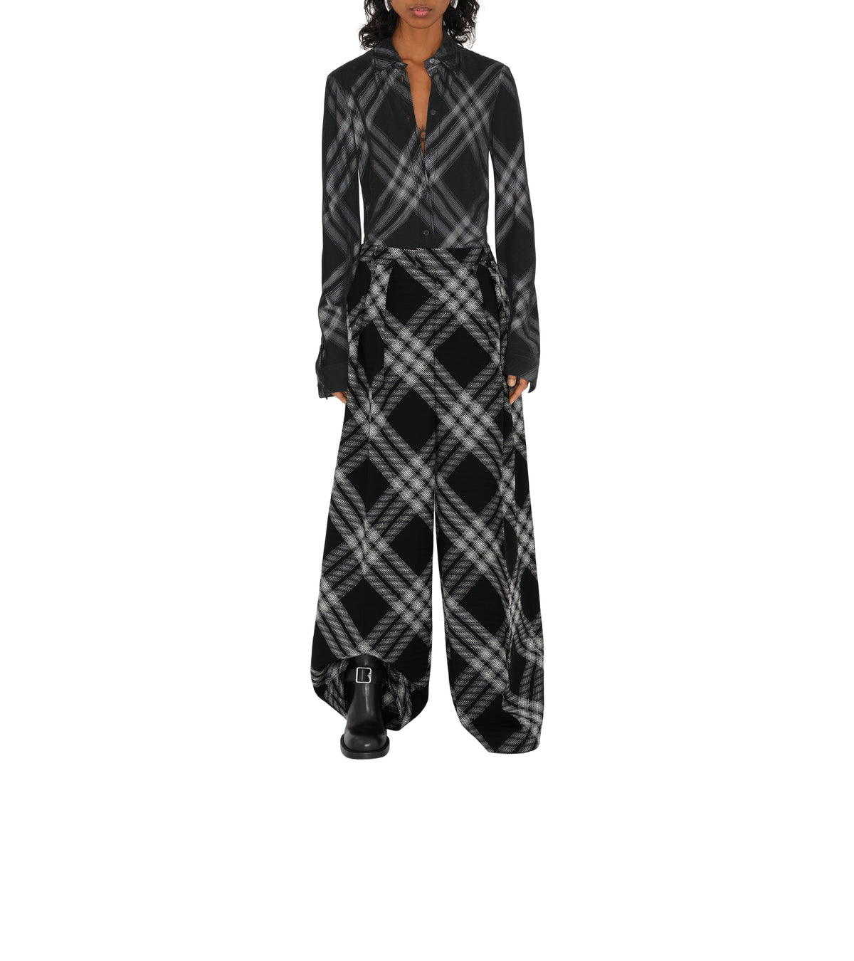 W BOYFRIEND TROUSERS MOTIF IP MONOCHROME
