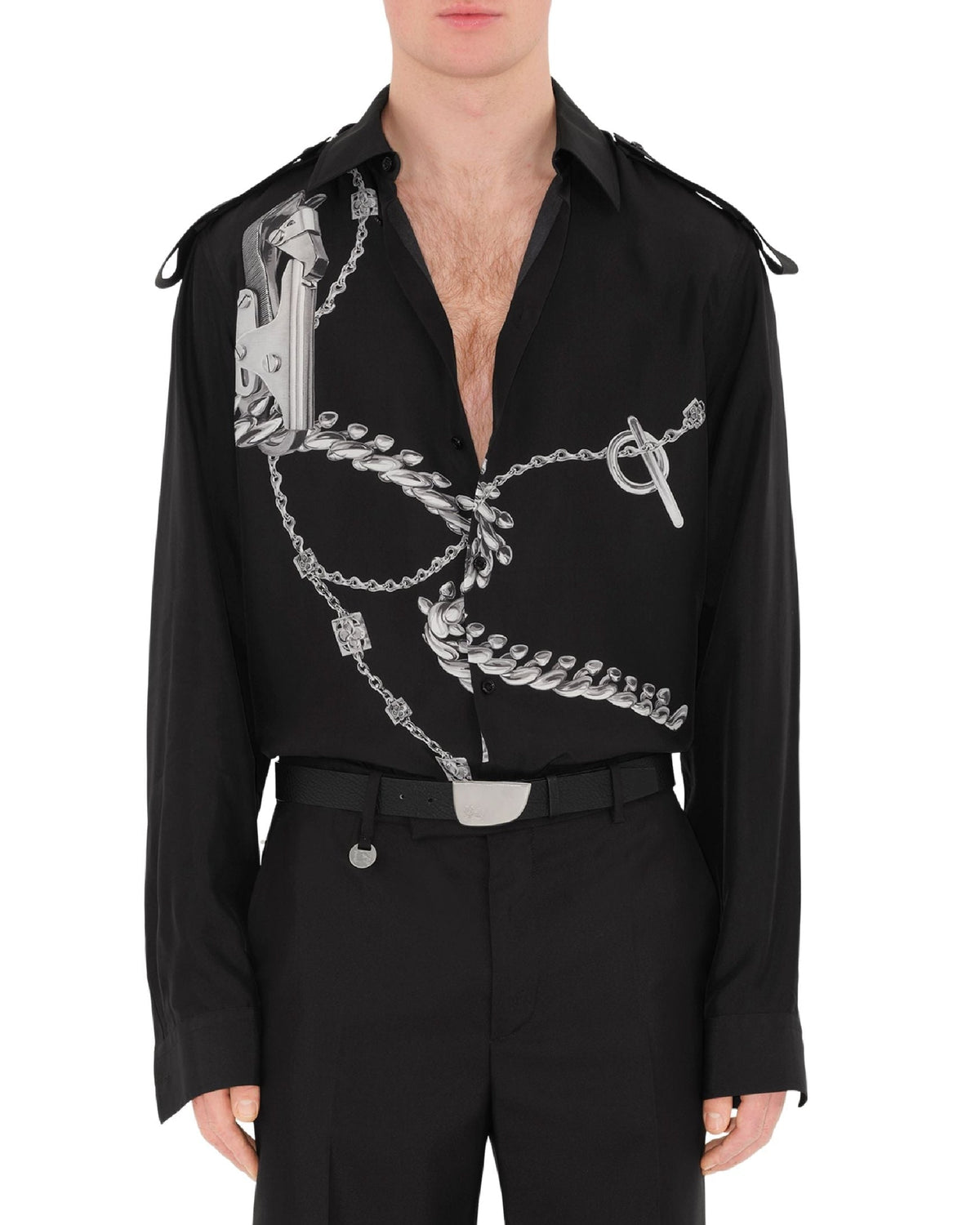 M CASUAL SHIRT LS ARGENT/NOIR