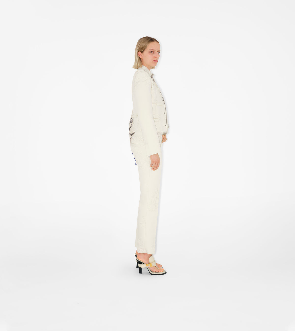 W  STRAIGHT TROUSERS Motif IP Blanc naturel