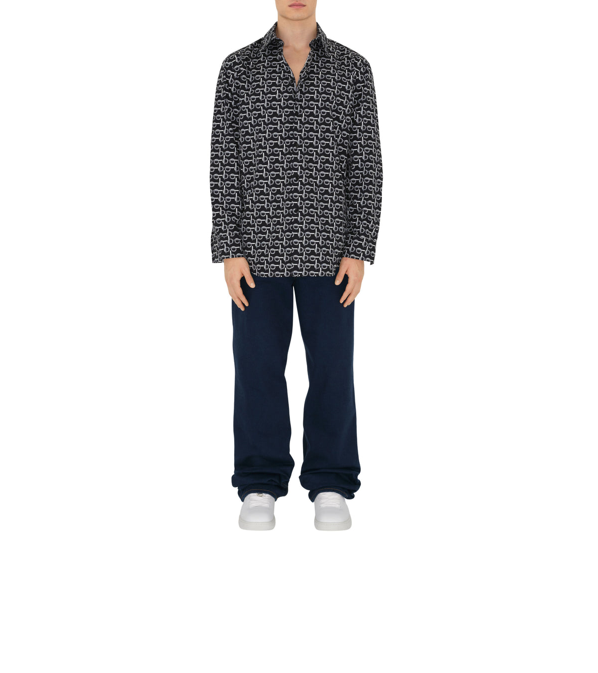 M CASUAL SHIRT LS ARGENT/NOIR