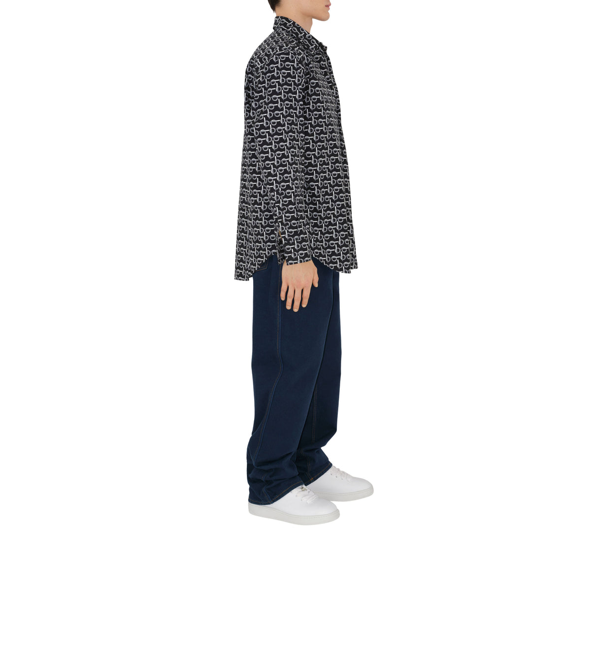 M CASUAL SHIRT LS ARGENT/NOIR