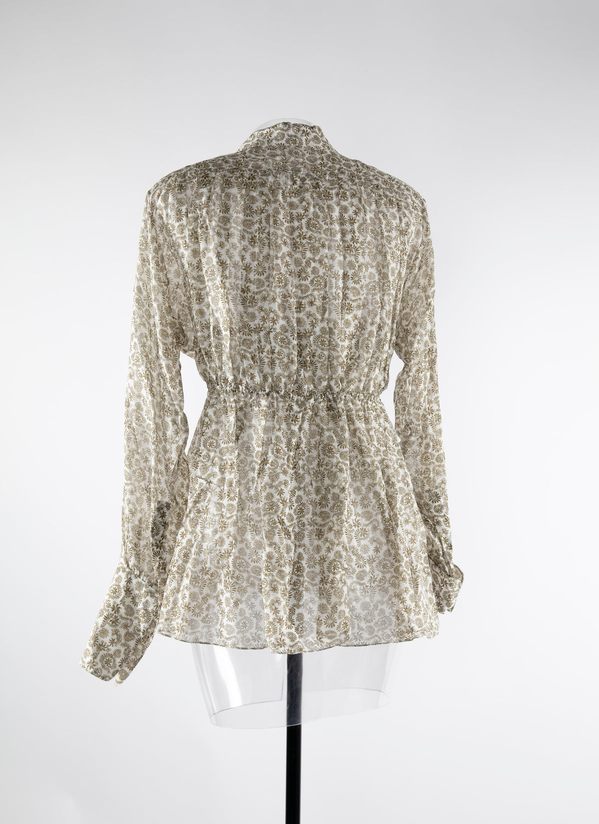 Chemise basque à motif fleuri en soie - Blanc & Vert