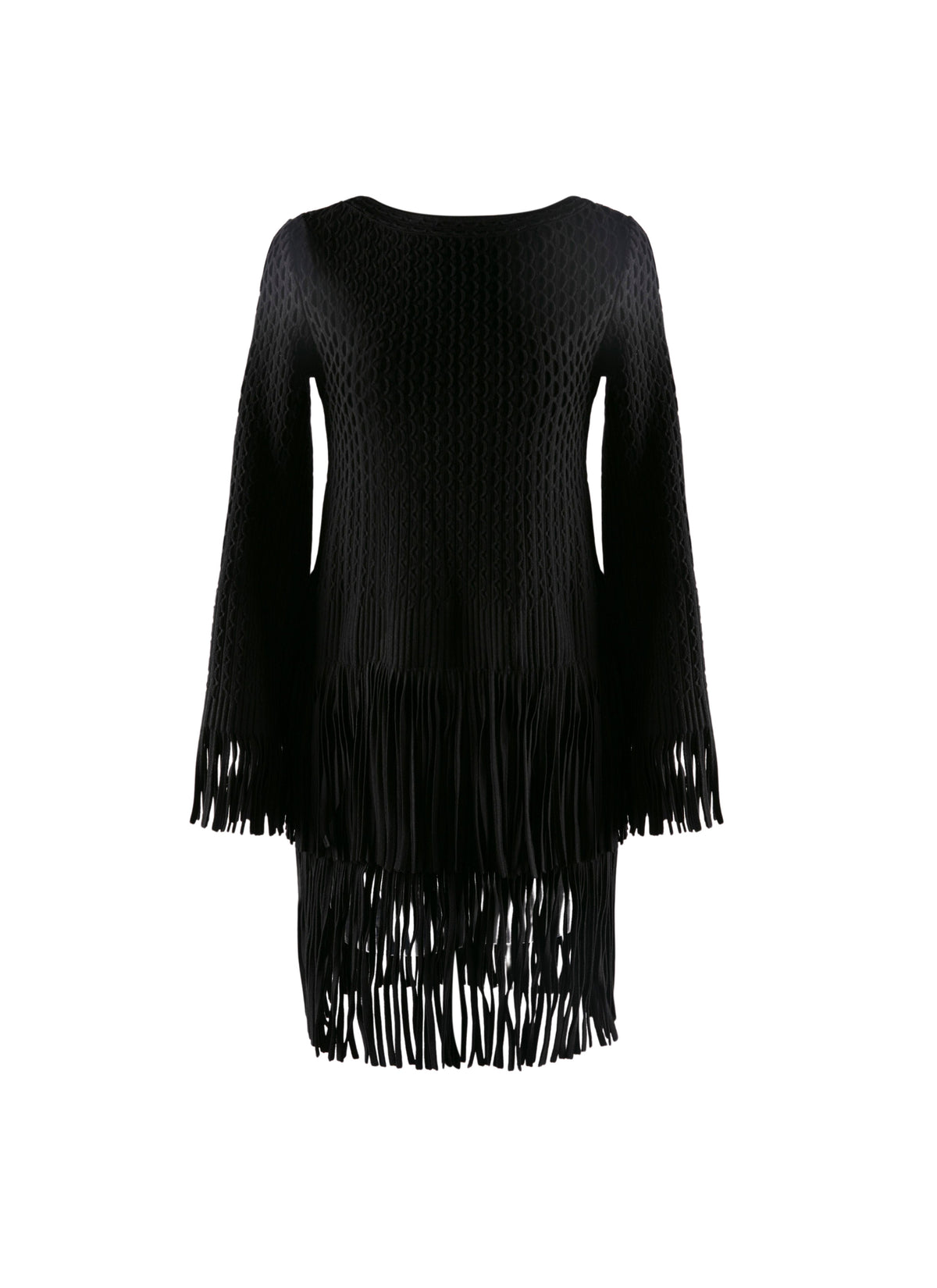 Robe à manches et ourlet à franges - Noir