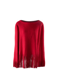 Pull à manches longues à franges - Rouge