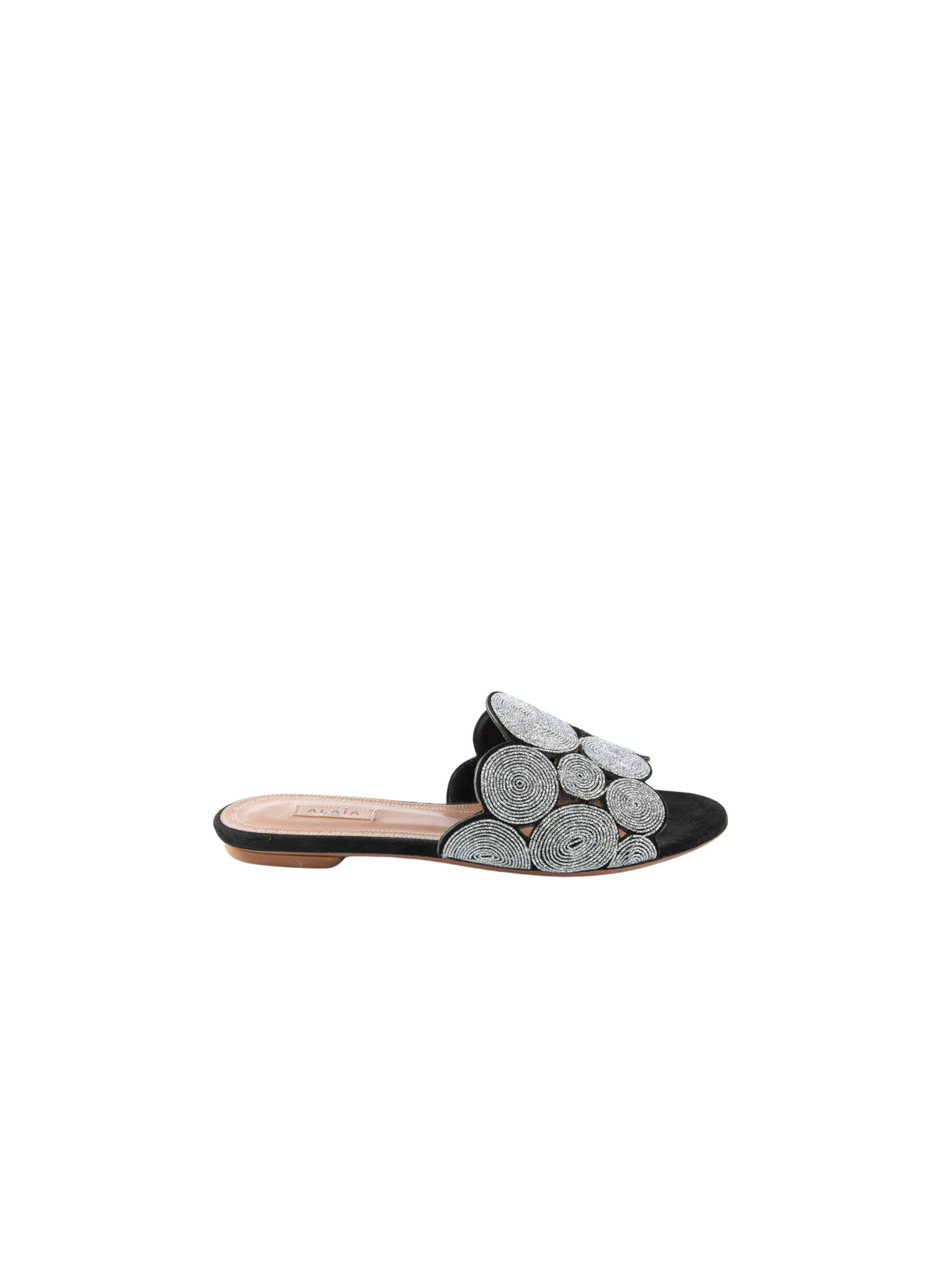 Mules à bride cercles en cuir - Noir & Argent