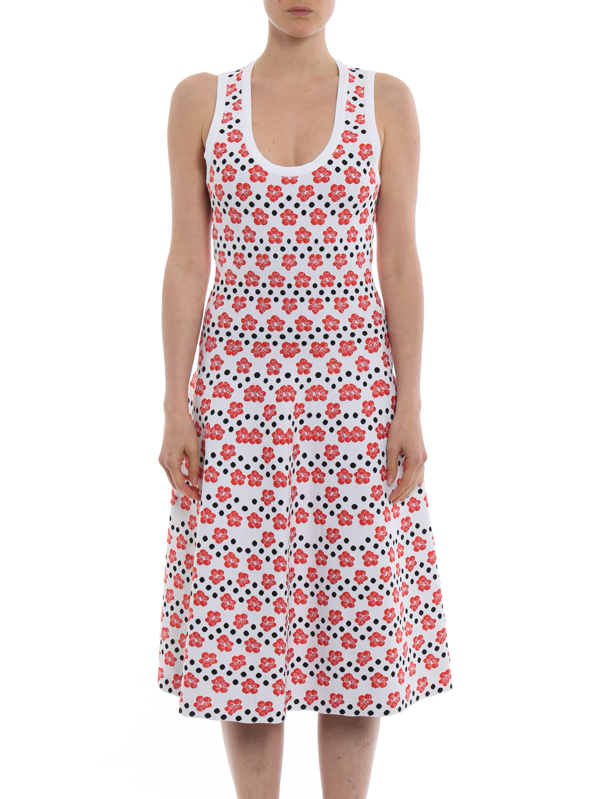 Robe sans manches Mini Orchidée en maille - Blanc & Rouge