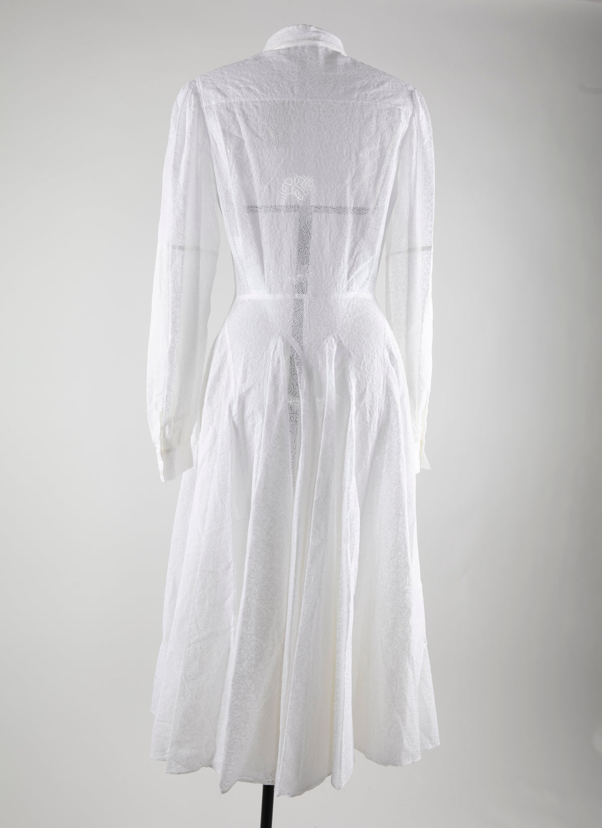 Perforated long-sleeved shirt dress - White