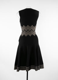 Robe sans manches à ceinture imprimée - Noir & Beige