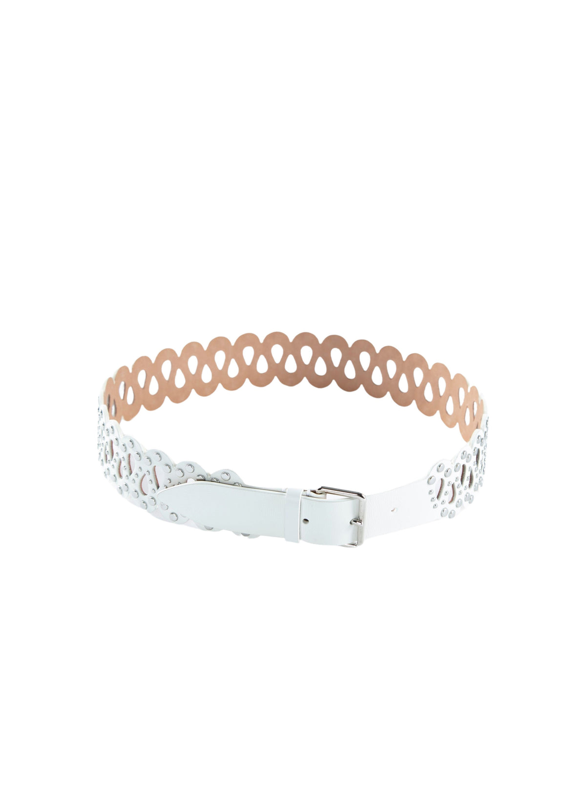 Thin openwork belt in leather - Optic White