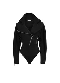Long-sleeved biker bodysuit in wool - Black Alaïa
