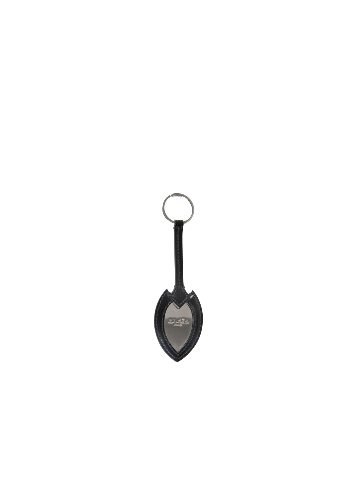 Openwork key ring with leather mirror - Black