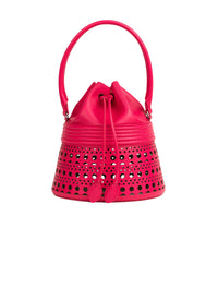 Sac corset Bucket en cuir - Framboise