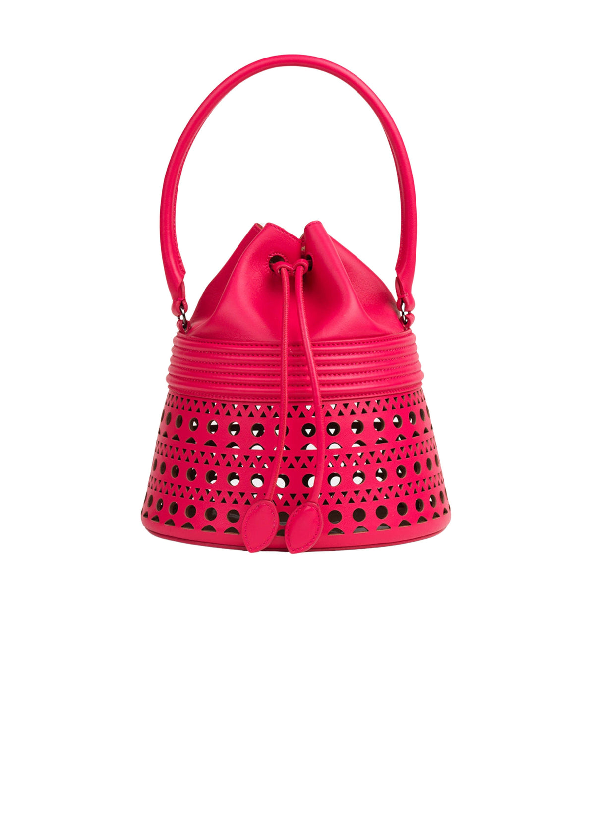 Sac corset Bucket en cuir - Framboise