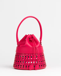 Sac corset Bucket en cuir - Framboise