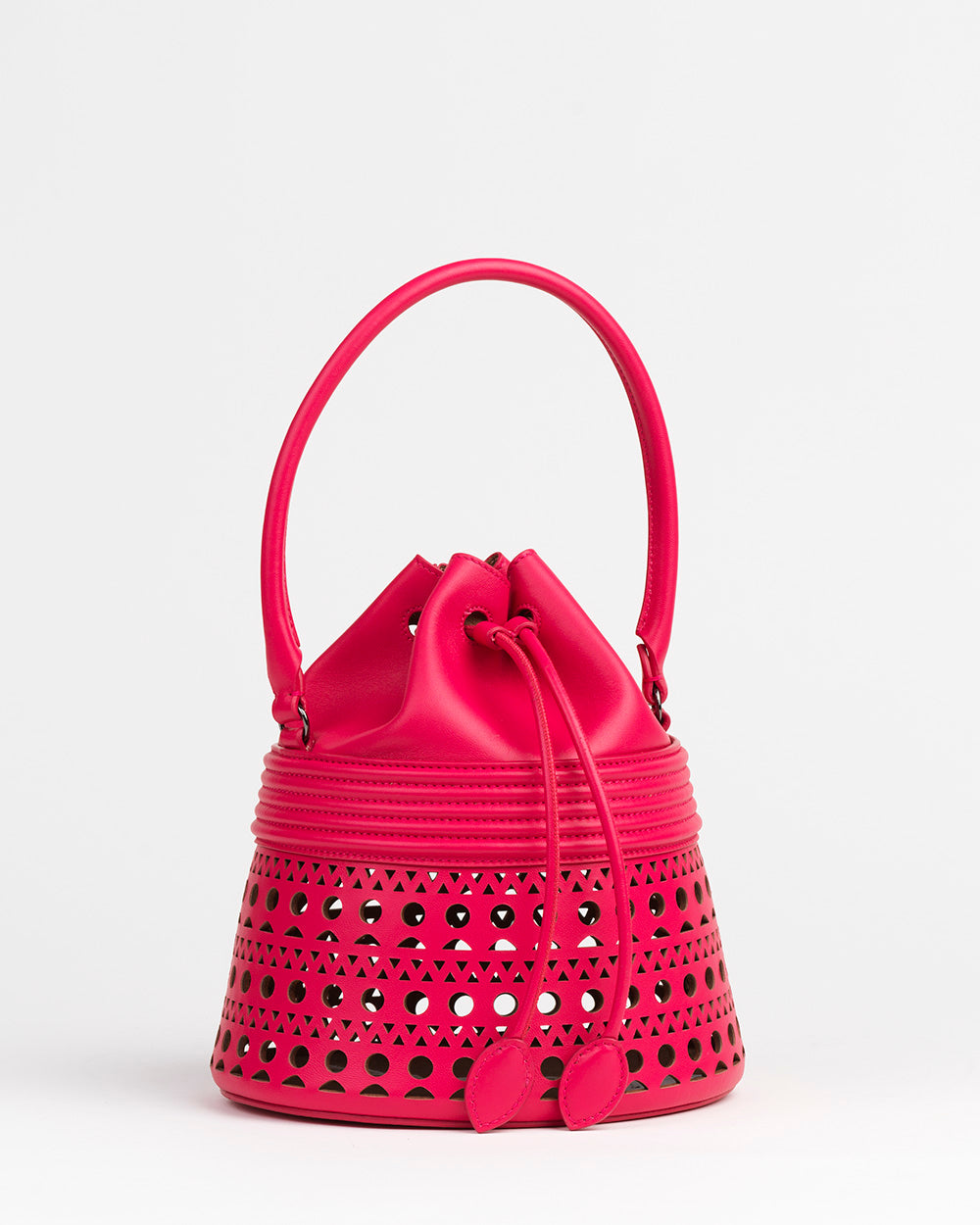 Sac corset Bucket en cuir - Framboise