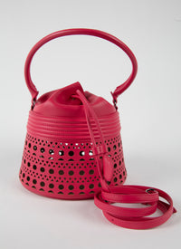 Sac corset Bucket en cuir - Framboise