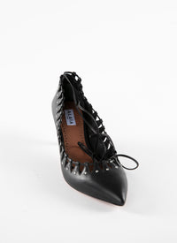 55 pointed-toe court shoes with leather straps - Black intense