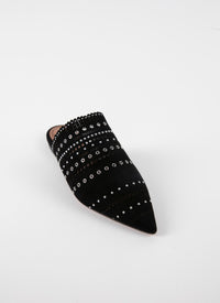 Mules plates à clous en cuir - Noir