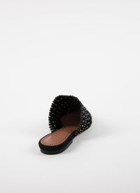 Mules plates à clous en cuir - Noir