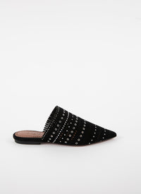 Mules plates à clous en cuir - Noir