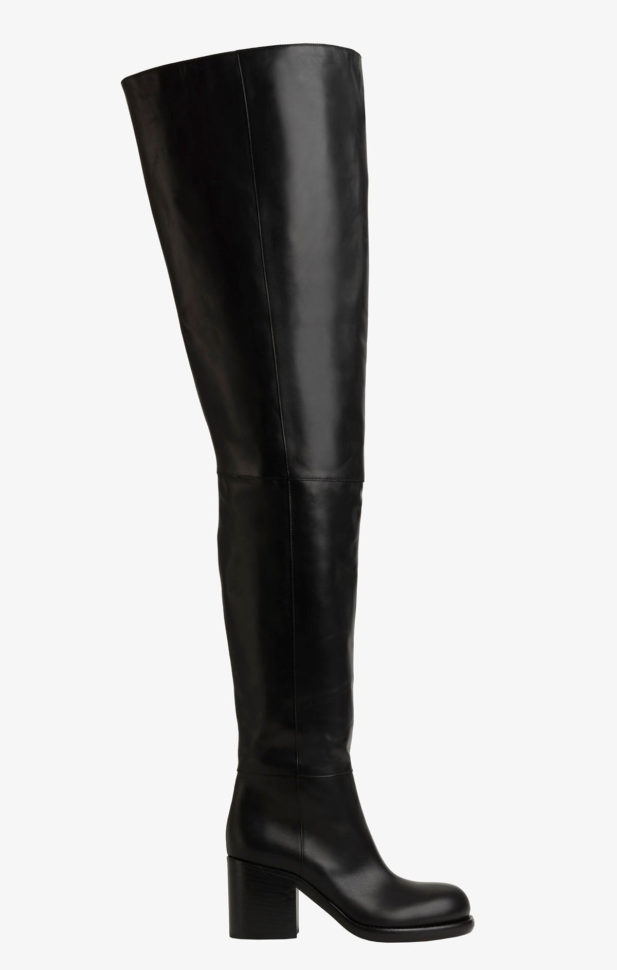 Square heel leather thigh boots - Black