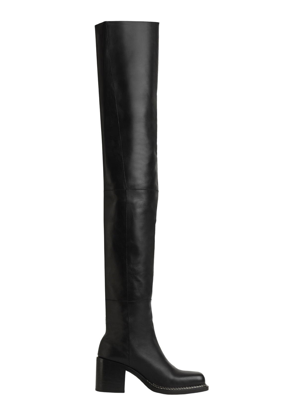 Square heel leather thigh boots - Black