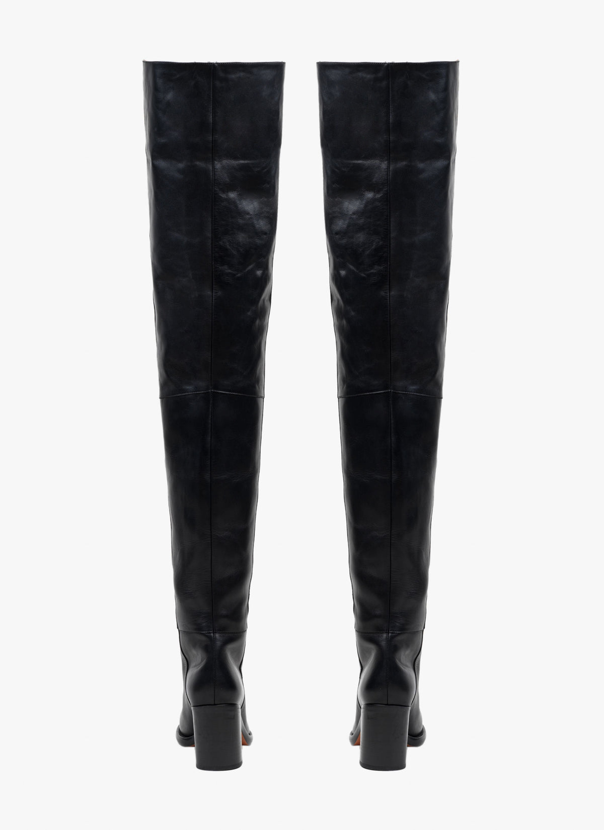 Square heel leather thigh boots - Black