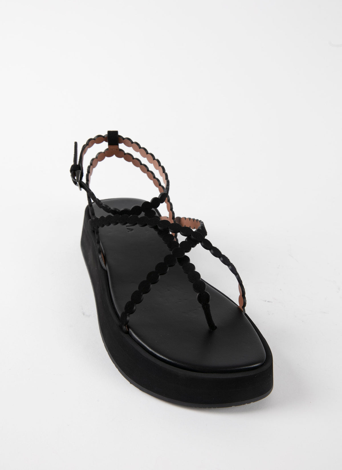 Platform sandals with thin leather straps - Black