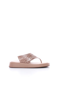 Perforated platform flip-flops in leather - Flesh